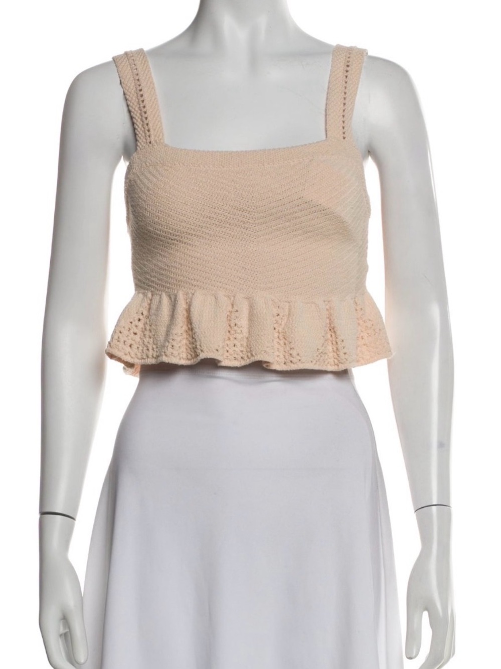 A.L.C. Cream Knit Cropped Ruffle Tank